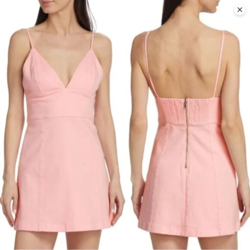 NWT Alice + Olivia Carli Denim Minidress Petal Spaghetti Strap‎ Cotton Sz 12